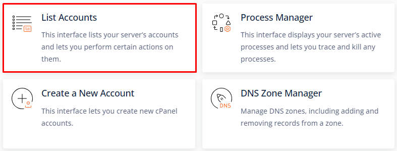 cPanel List Accounts