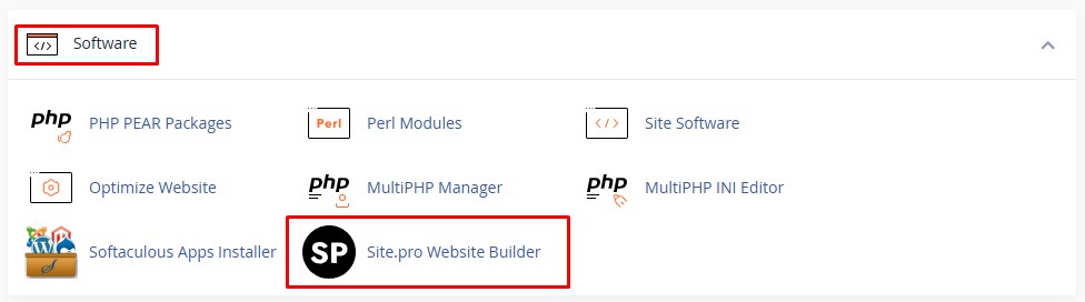 Site.pro website builder icon inside cPanel account