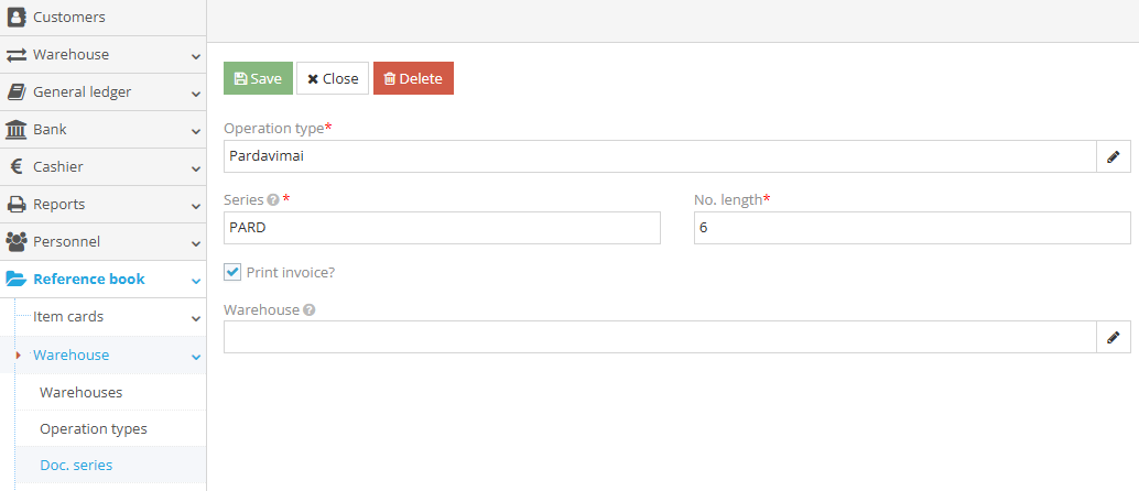 Sales operation in e-shop interface
