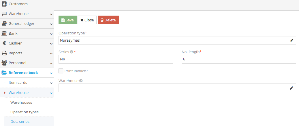 Write-off operation in e-shop interface
