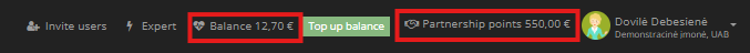 Partnership points in the top menu bar