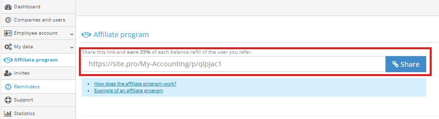 Affiliate program payment screenshot