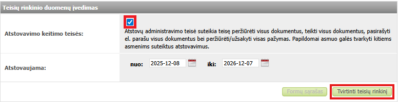 Tvirtinti teisių rinkinį