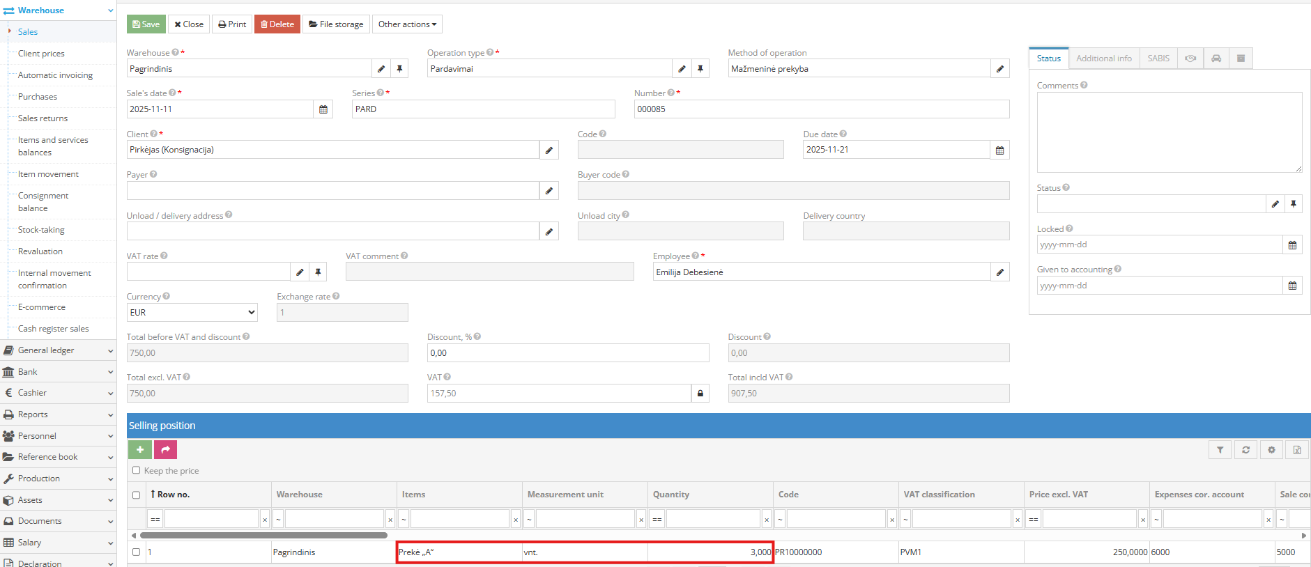 Consignment entry updated after sales document creation