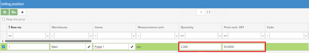 Entering quantity and price