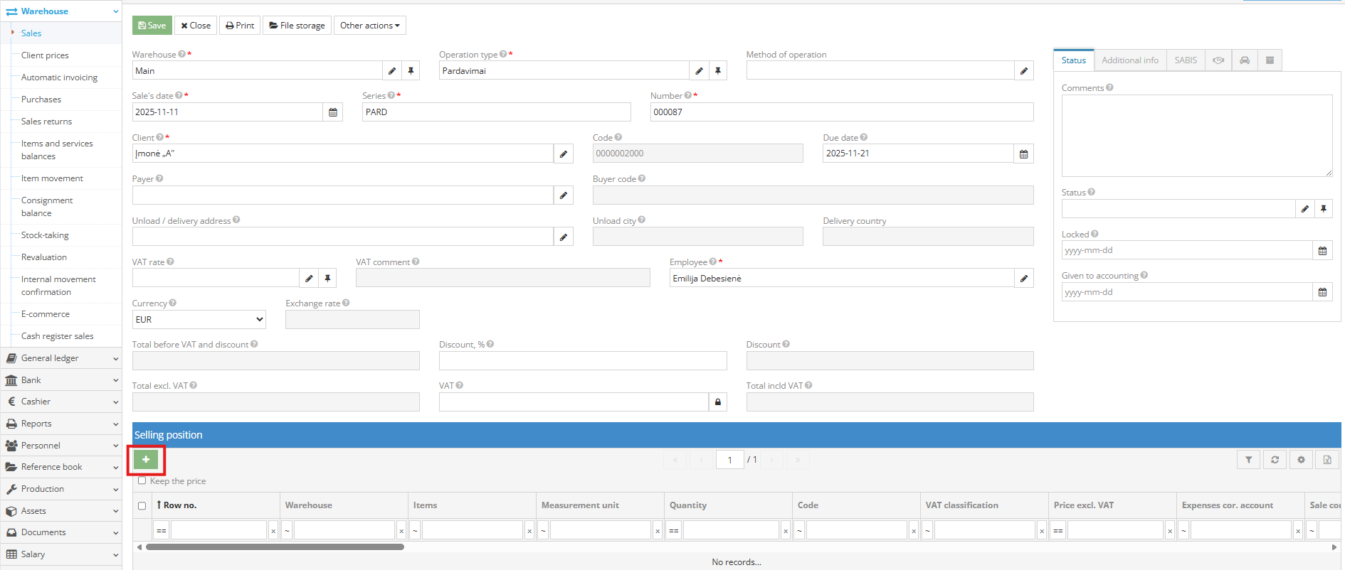 Creating a sales position