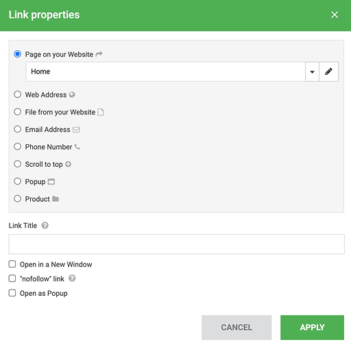 Linking a button to a page in website builder