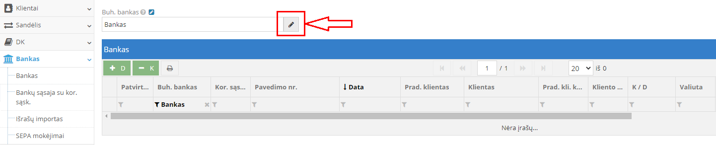 Banko sąskaitų sujungimas su kor. sąskaitomis