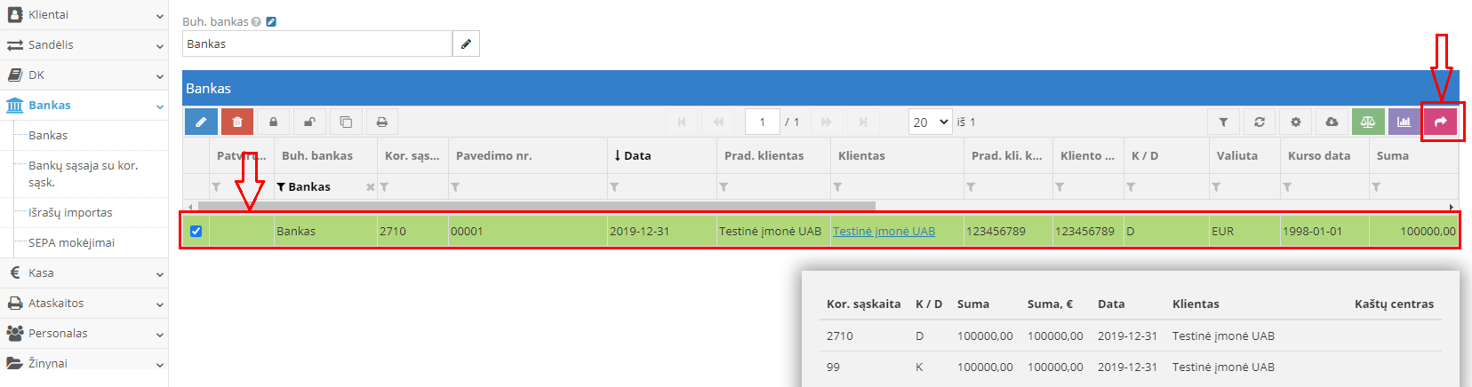 Užregistruotų kor. sąskaitų peržiūra
