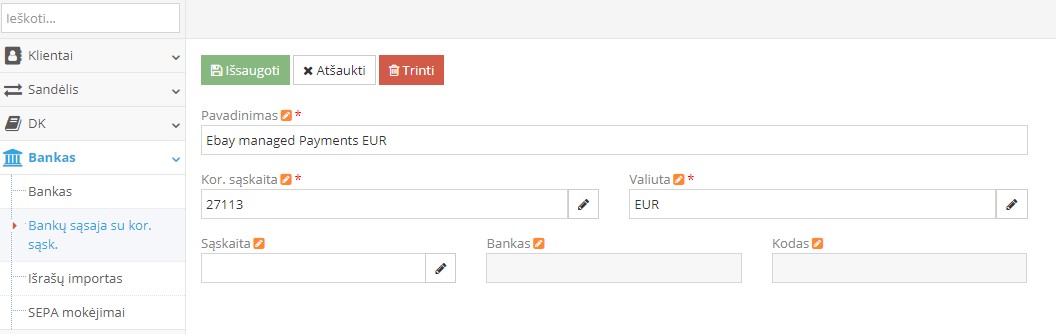 Banko sąskaitos susiejimo vaizdas