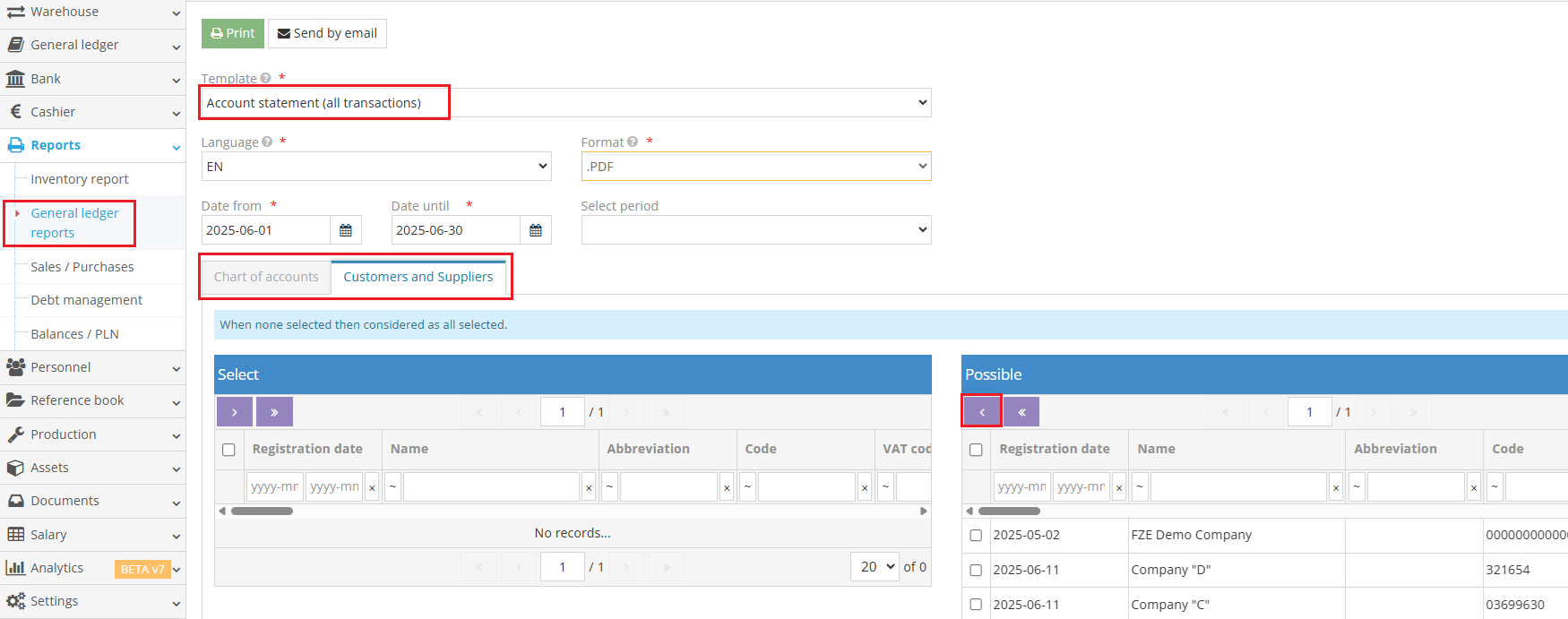 Account statement all transactions report example