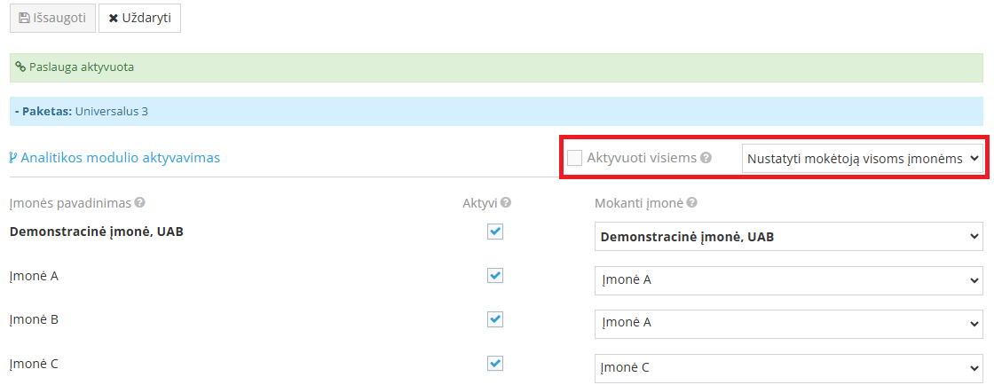 Analytics module activation for all companies