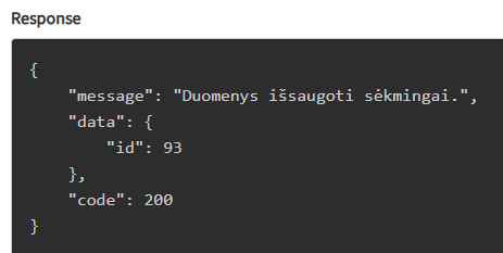 Gamybos dokumento antraštės identifikatoriaus gavimo pavyzdys