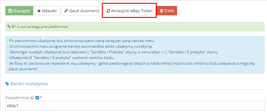 Update eBay integration token