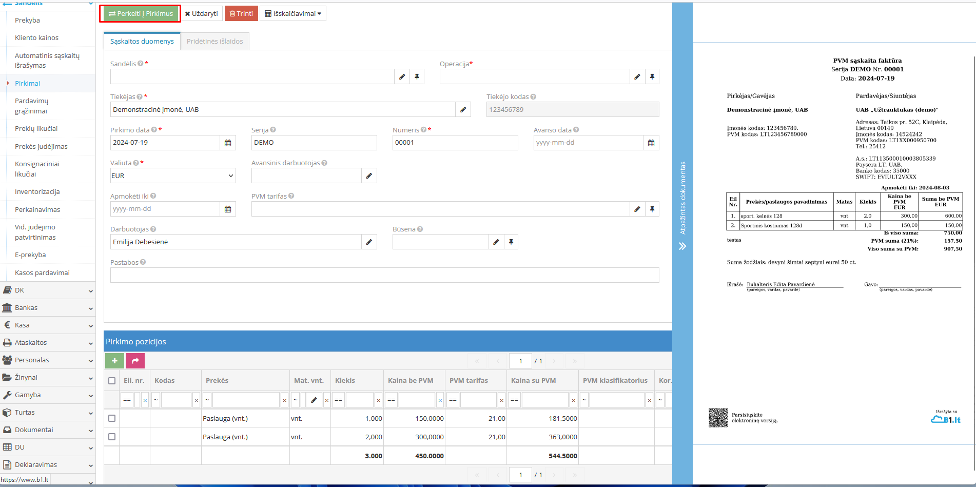 Atpažinto dokumento pozicijų ir laukelių patikrinimas