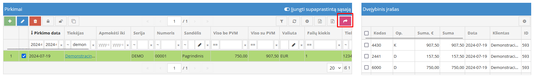 Dvejybinio įrašo patikrinimas užregistruotame dokumente