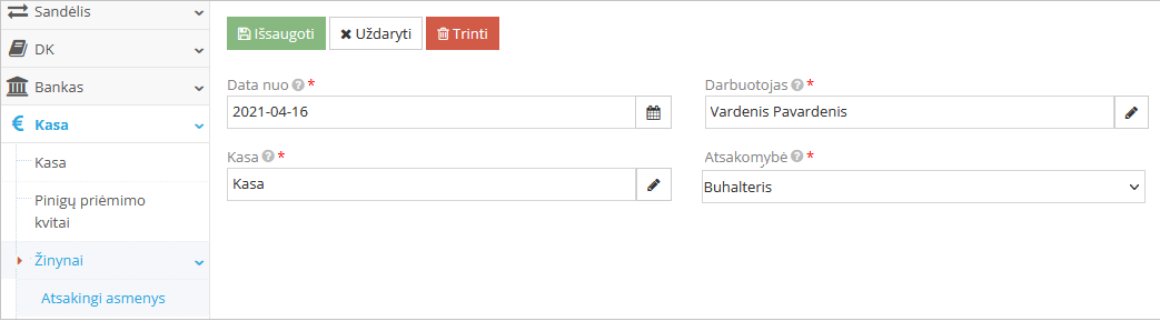 Buhalterio priskyrimo lange pateiktas pavyzdys