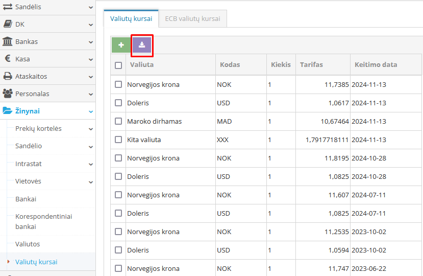 Automatinis valiutos kurso importas iš Centrinio banko