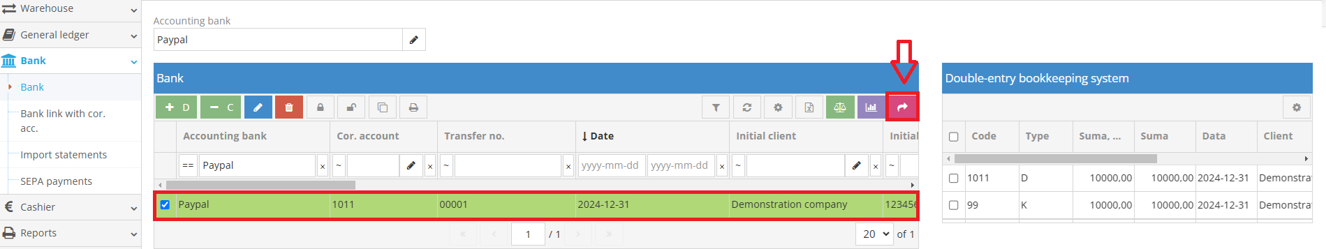 Viewing registered accounts after saving the entry