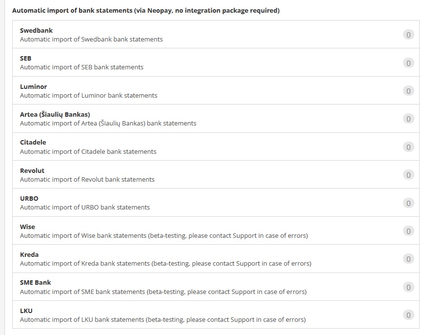 Automatic bank statement import via Neopay integration