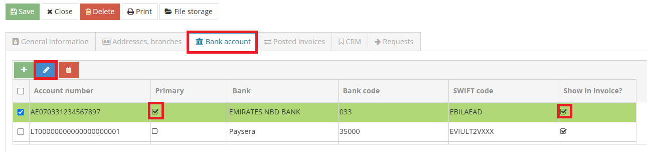 Entering company bank account details