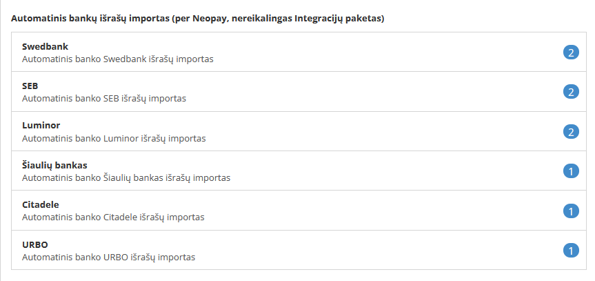 Banko išrašų importo per Neopay sąsaja