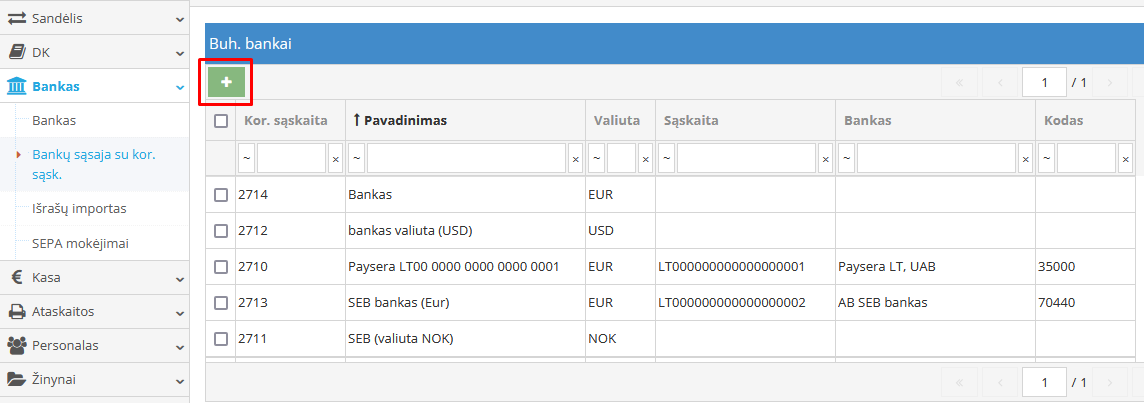 Banko sąsajos susiejimo su kor. sąskaita pavyzdys
