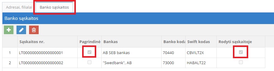 Naujos banko sąskaitos įvedimo forma