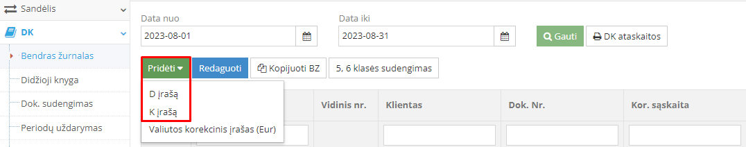 Bendro žurnalo įrašo pridėjimo mygtukas