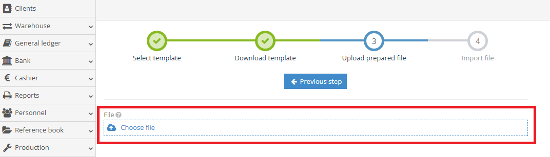 Choosing file to upload client data