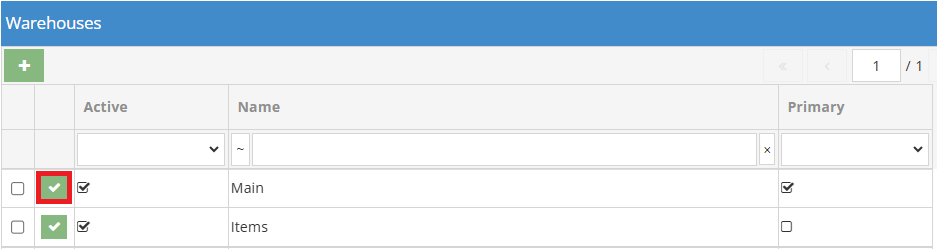 Choosing the warehouse from the list