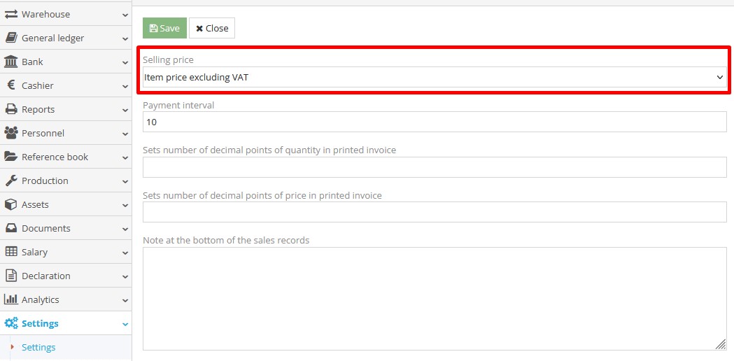 Correct selling price setting for client prices