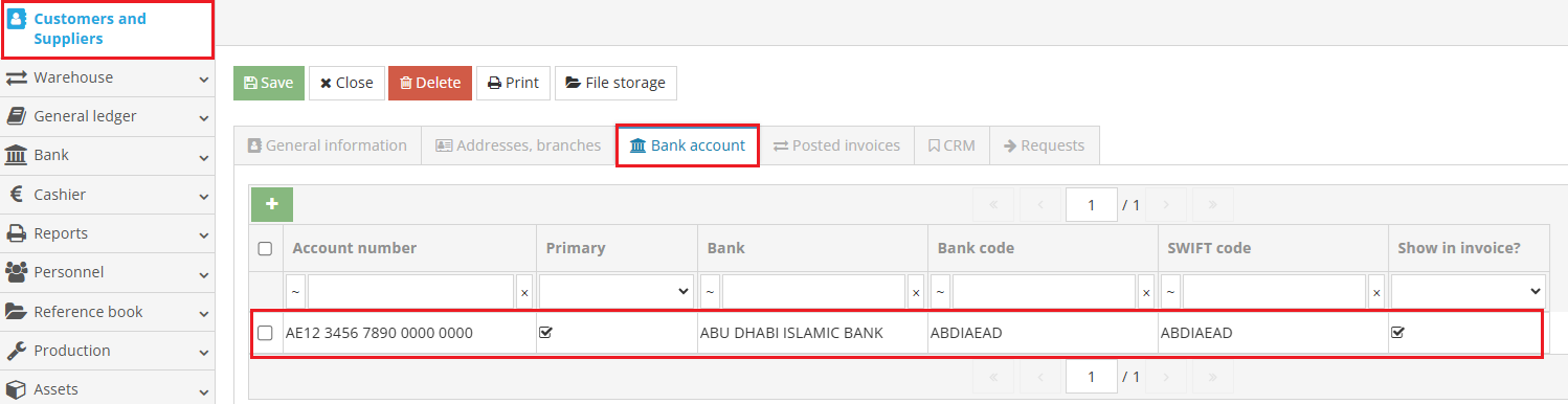 Entering company bank account information