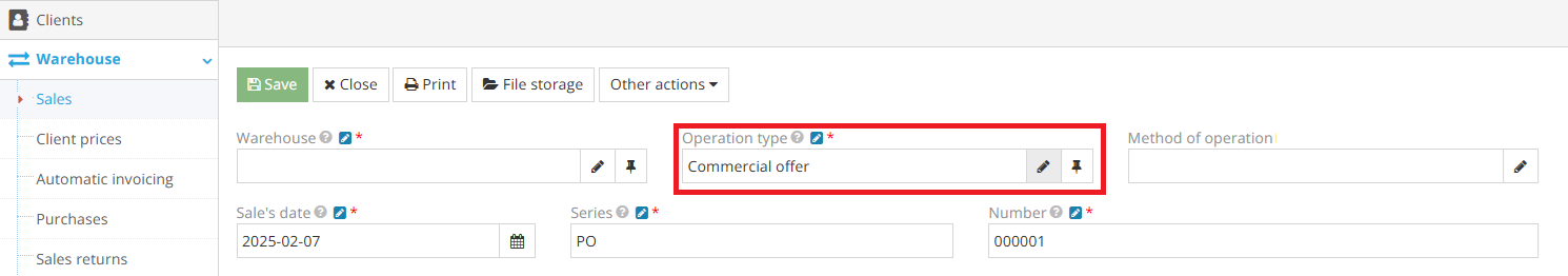 Creating proforma invoice in warehouse sales module