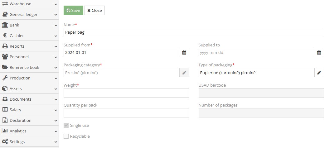 Detailed packaging composition section