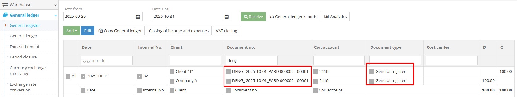 Cancelling settlement entry in general ledger
