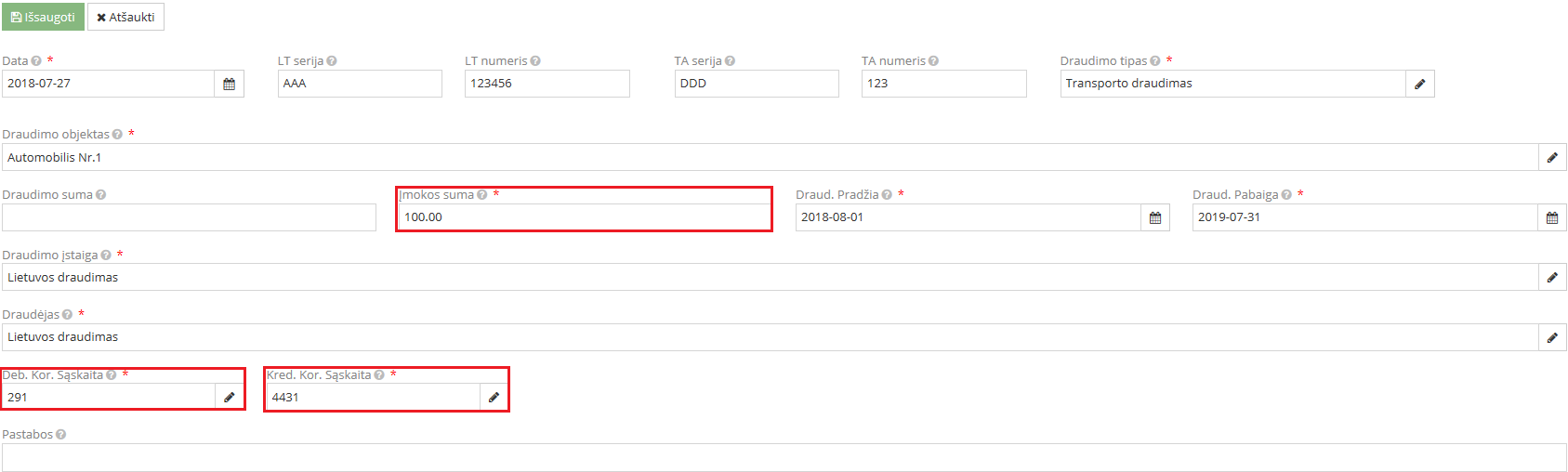 Draudimo sutarties lango vaizdas
