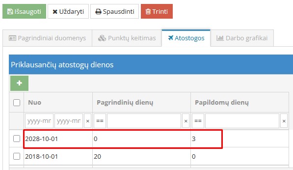Kasmetinių atostogų dienų keitimas po 2017-07-01