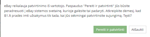 eBay integration confirmation window