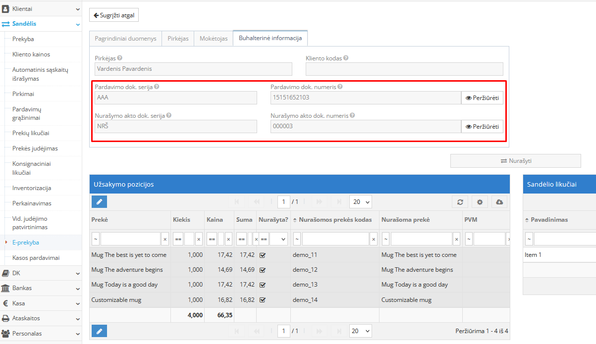 E-prekybos dokumentų peržiūra apskaitos sistemoje
