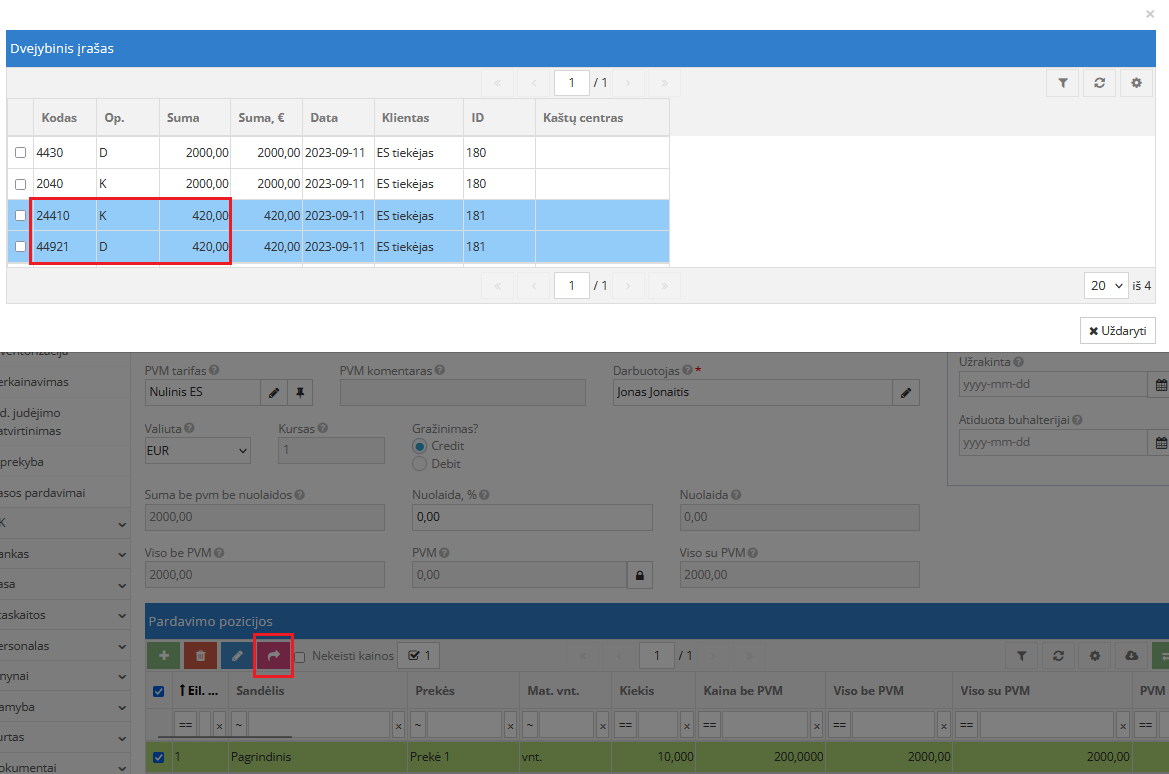 Menamo PVM surašymo dvejybinis įrašas