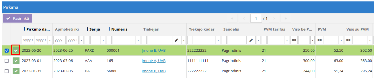 Dokumento perkėlimas prie įrašo pirkimų modulyje
