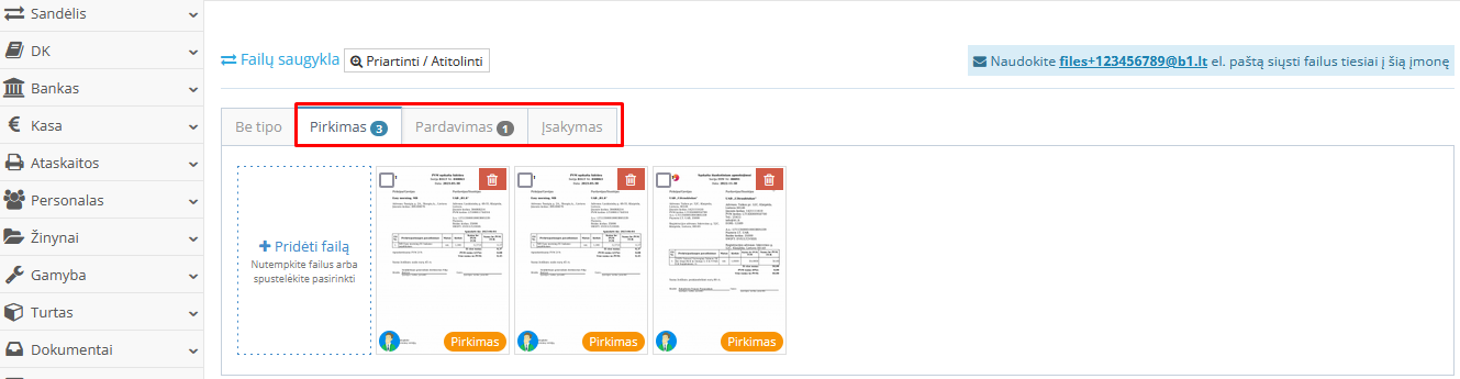Perkėlimas į failų saugyklą įrašui