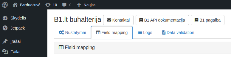 Lauko „billingVatCode“ paieška ir SQL sakinio įvedimas