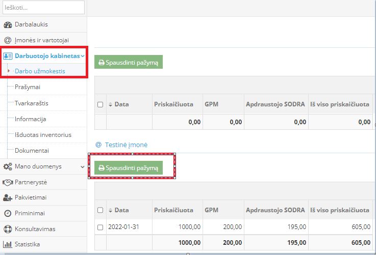 Darbo užmokesčio apskaitos fiksavimo langas