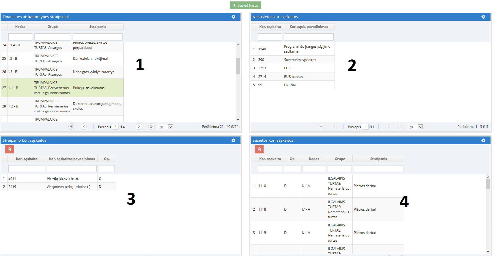 Finansinės atskaitomybės straipsnių susiejimo vaizdas