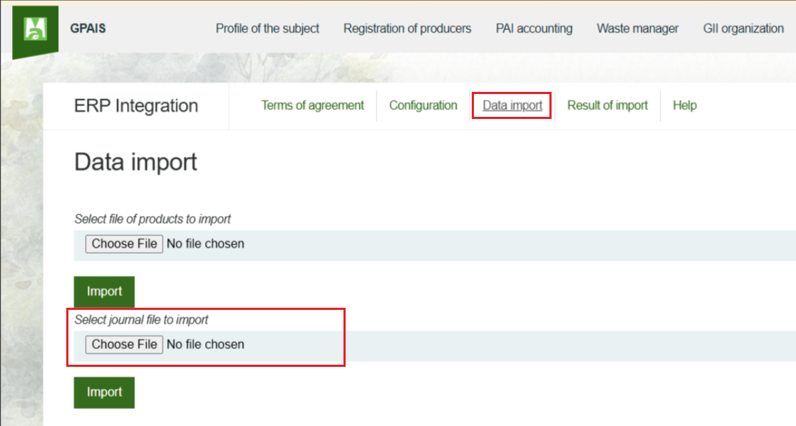 Importing the journal file into GPAIS