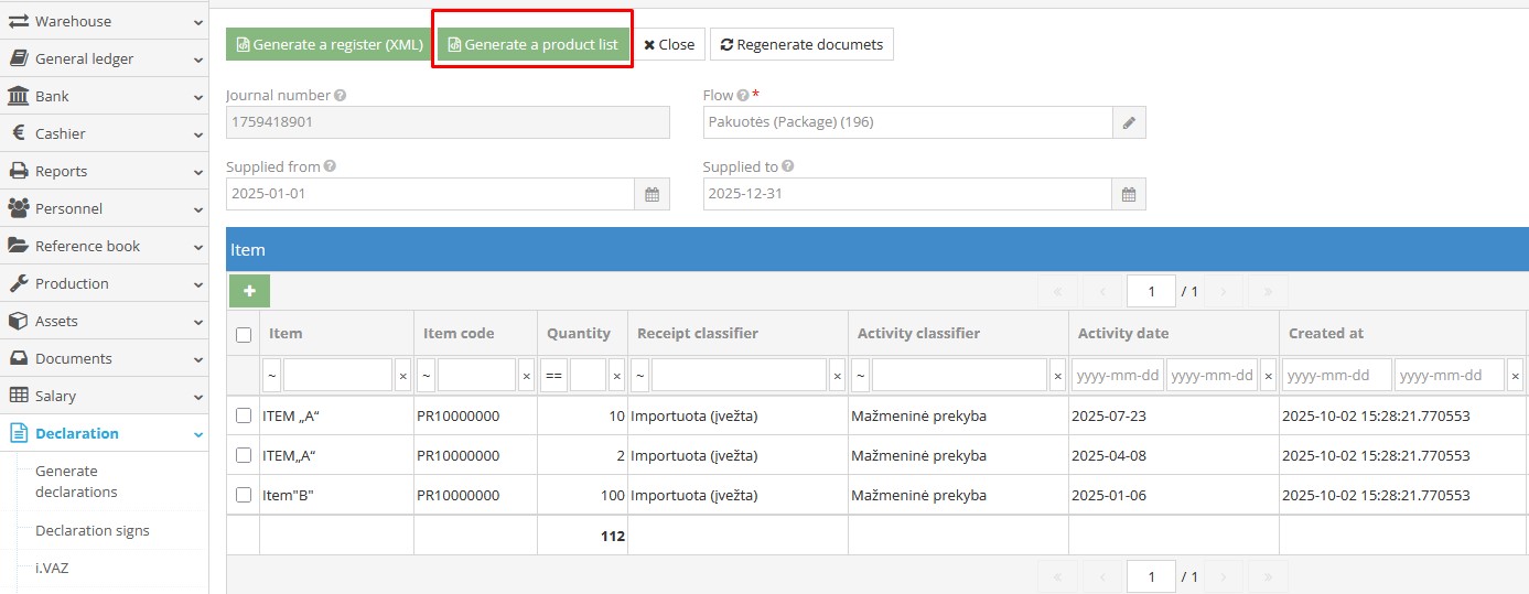 Generating XML file for goods with packaging in GPAIS