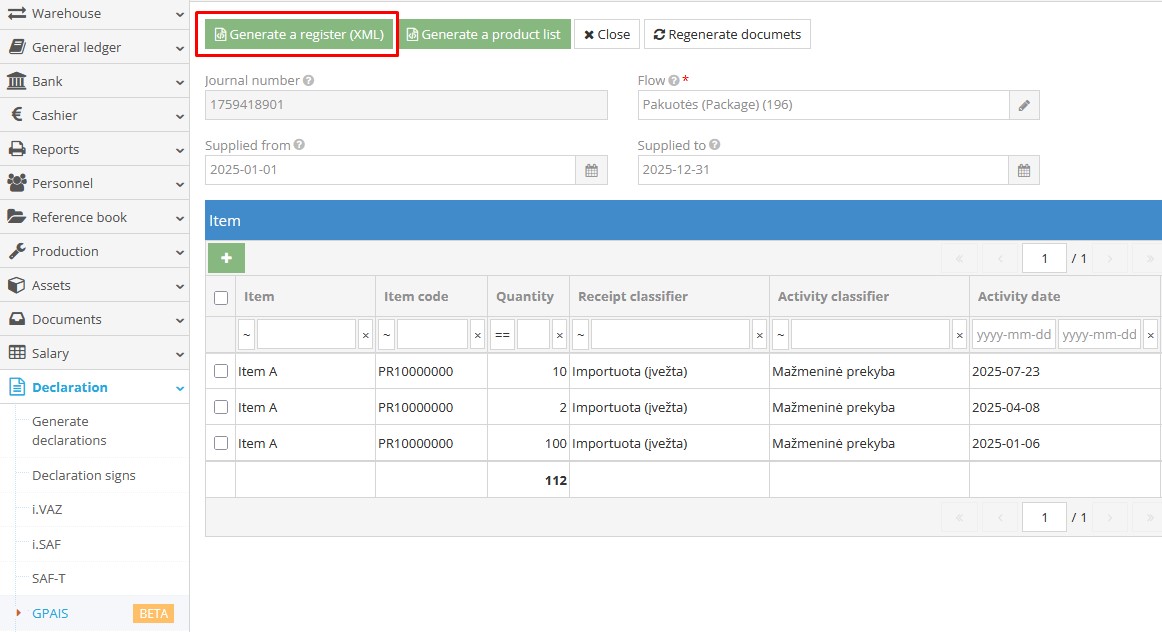 Generating and downloading the GPAIS journal XML file
