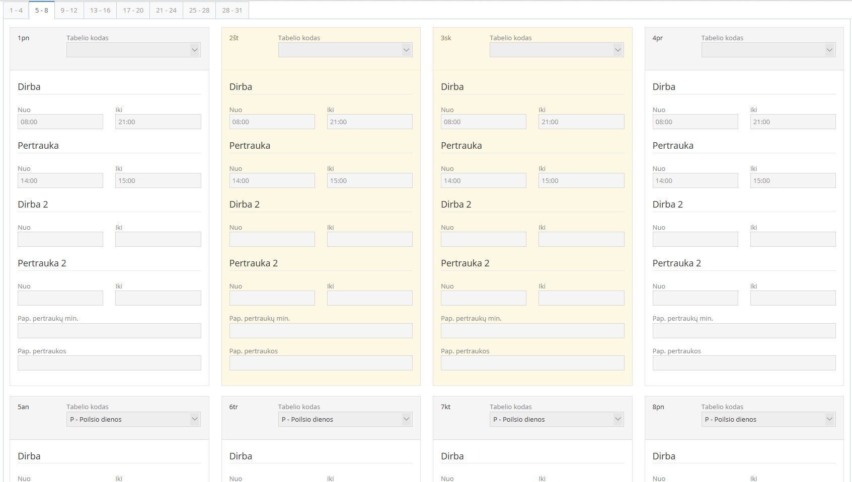 Darbo grafiko užpildymo rezultatas